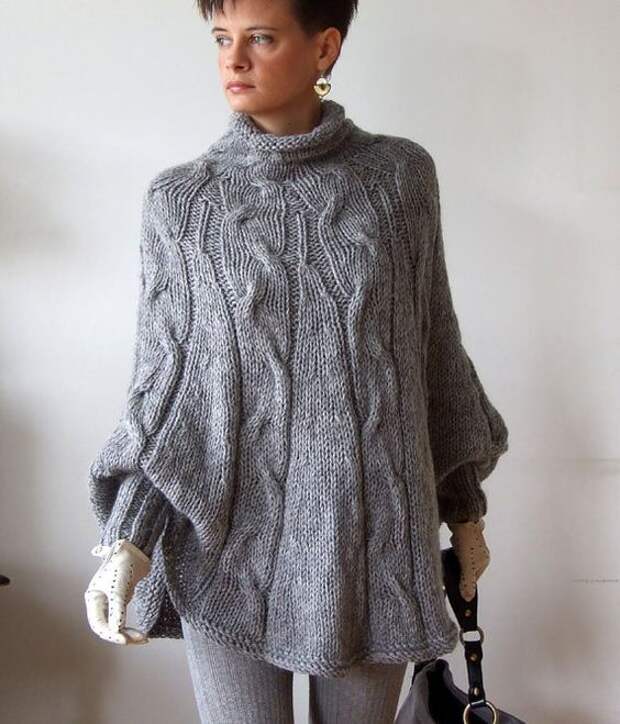 Hand knitted poncho braided cape sweaterfall fashion by couvert: 