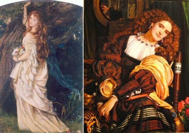 Слева – Артур Хьюз. Офелия, 1863. Справа – Уильям Холман Хант. Далекая нежность, 1866