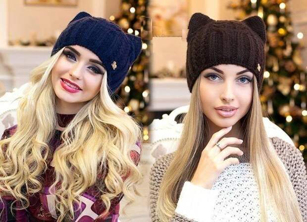 вязание описание схема Шапка с ушками