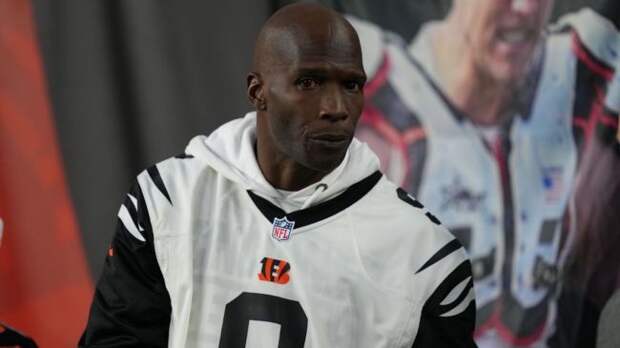 chad johnson wearing a white bengals jersey