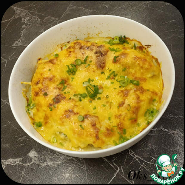 Запеченая белая рыба с сырным соусом