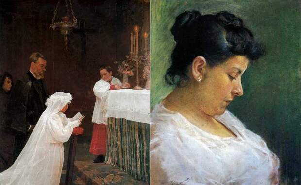 Слева - Первое причастие (1896), справа - Портрет матери художника (1896)