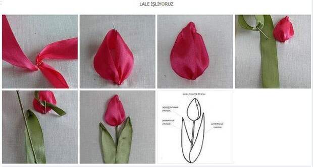 Вышиваем лентами тюльпаны 9