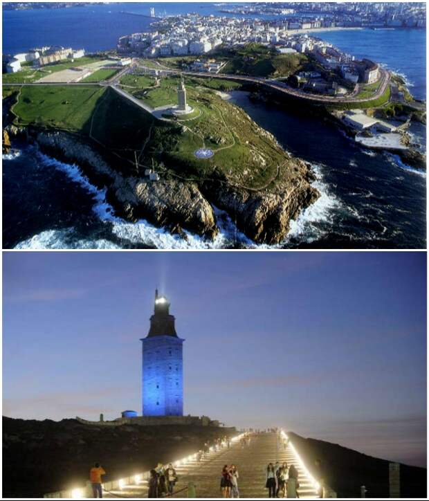 Самый древний маяк мира стал визитной карточкой испанского городка Ла-Корунья («Башня Геркулеса», Испания). | Фото: lifeglobe.net/ costablancalive.es.