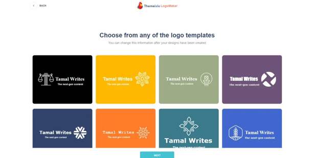 A visual showing automatically generated logo designs on Themeisle LogoMaker