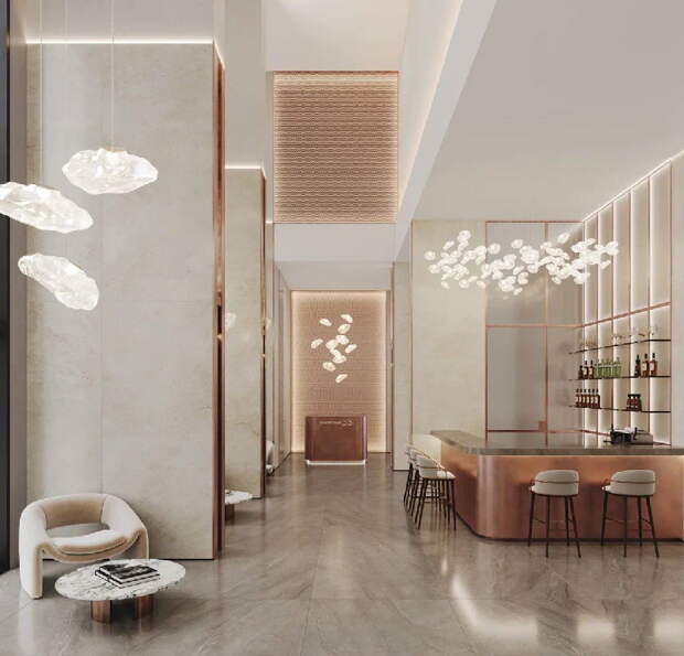 В ЖК «Крылатская 33» появятся гостиная и лобби-бар с латунными акцентами в дизайне