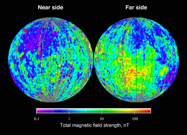 Карта напряженности магнитного поля Луны