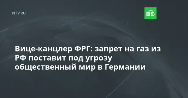 Вице-канцлер ФРГ: запрет на газ из РФ поставит под угрозу общественный мир в Германии