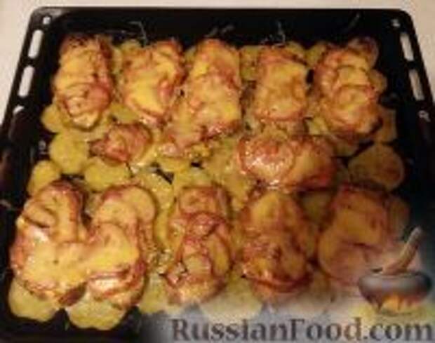 Фото к рецепту: Мясо по-французски с запеченным картофелем