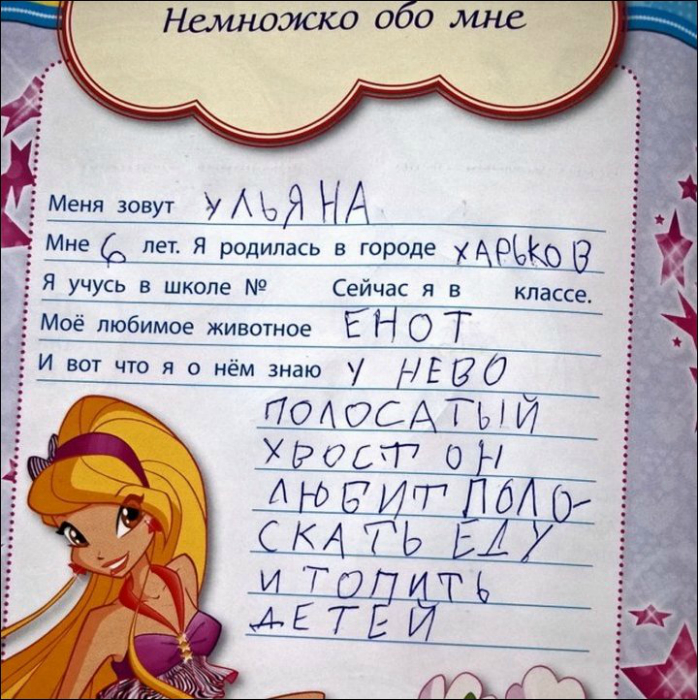 Лучшие качества енота. 18 эпичных умозаключений, найденных на страницах школьных тетрадей