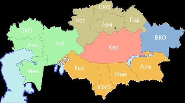Северный Казахстан на карте вверху, обозначен светло-коричневым.  