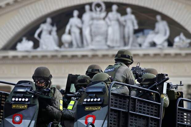 Belarus Interior Ministry special forces attend a parade marking the 100th anniversary of the Belarusian Police in Minsk, Belarus, Saturday, March 4, 2017. (AP Photo/Sergei Grits,Pool)