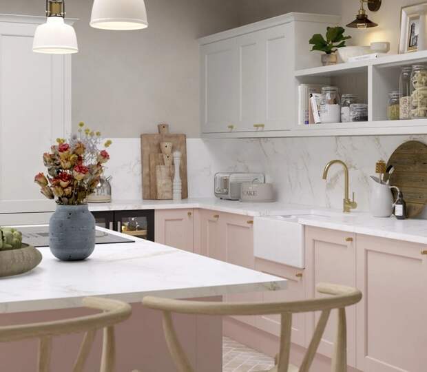 розовые фасады на кухне