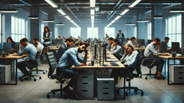 Люди на работе / amic.ru / Изображение сгенерировано нейросетью DALL-E