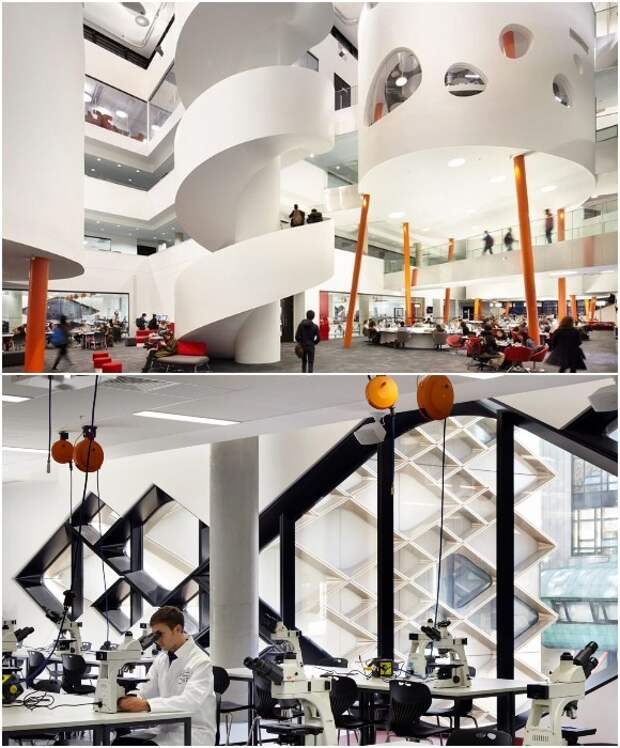 За эффектным фасадом The Diamond прячется не менее удивительный интерьер (Sheffield University, Великобритания).