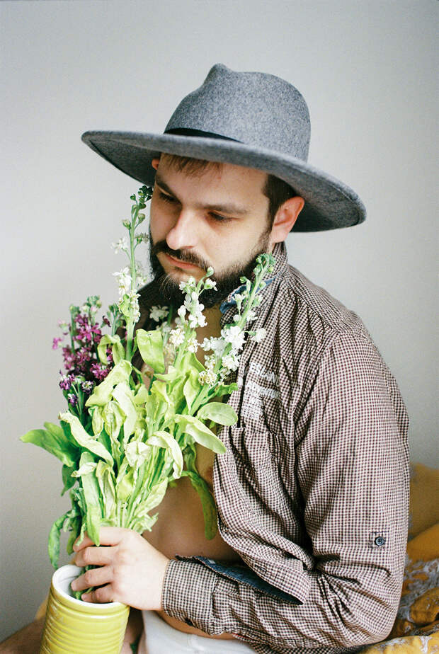 male portraits flower botanical nude erotic man studio model beard underwear Style art Nature Hipster