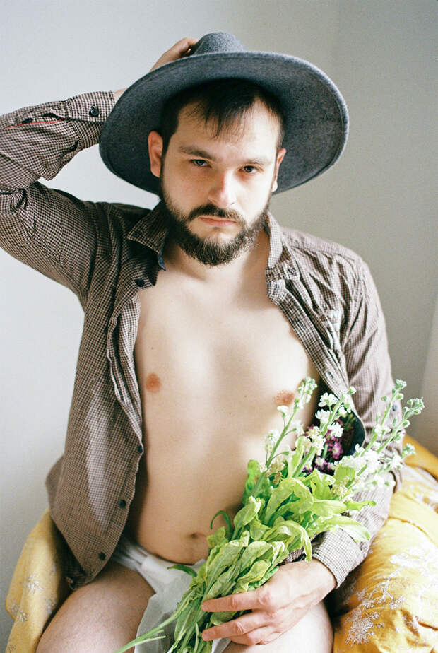 male portraits flower botanical nude erotic man studio model beard underwear Style art Nature Hipster