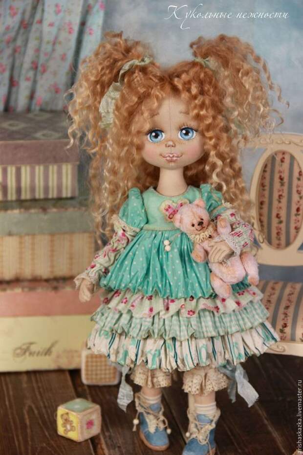 Купить Маня . Кукла авторская текстильная - розовый, белый, шебби, шебби-шик, шебби шик: 