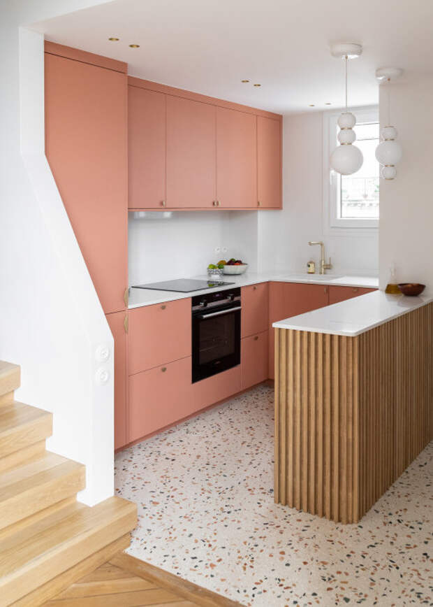 розовый кухонный гарнитур дизайн
