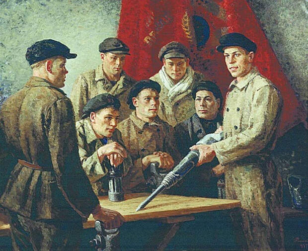 Перед сменой. Бригада Стаханова, Георгий Ряжский, 1937 год. \ Фото: blogspot.com.