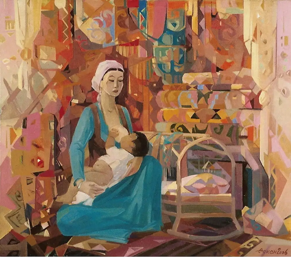 Alla bolam. Ана мен бала. Картины казахстанских художников. Современные художники Казахстана. Казахские иллюстрации женщина.