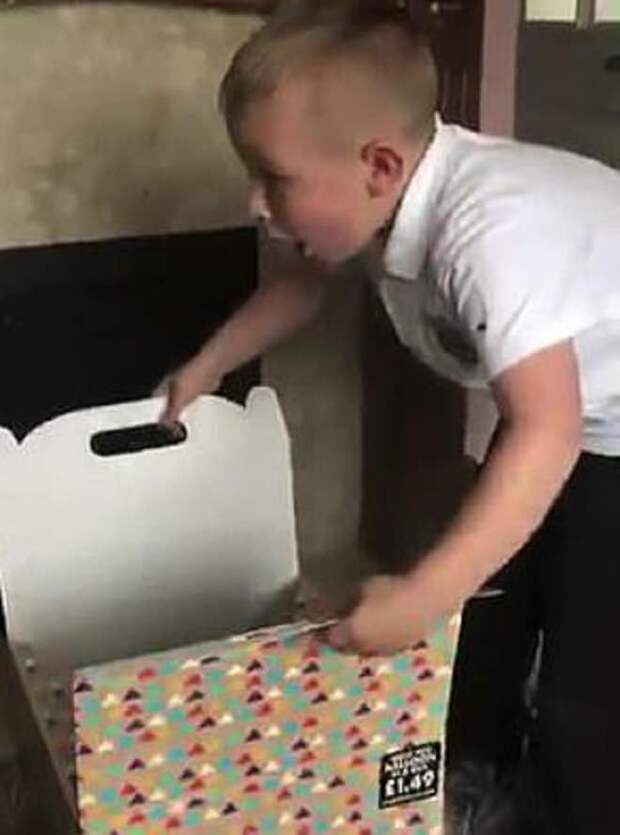Мальчик удивлен Мальчик с подарком