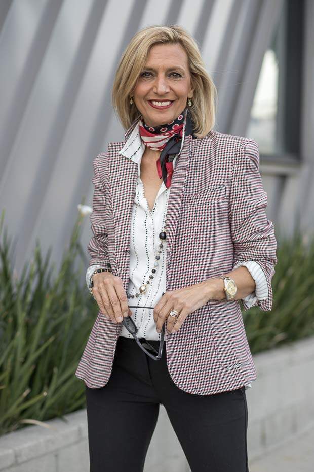 Womens Classic Houndstooth blazer styled by nora minassian jacket society