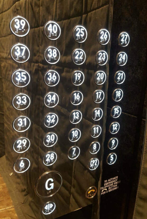 Сложная система кнопок в лифте.