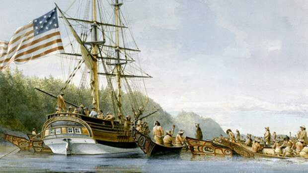 Торговля экипажа "Леди Вашингтон" с индейцами хайда, худ. Гордон Миллер.