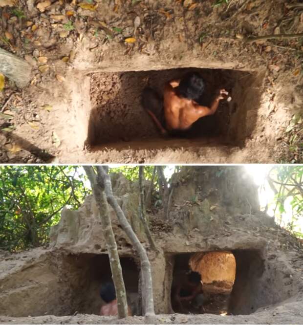 Подземный бассейн выкопали примитивным инструментом. | Фото: youtube.com/ © Jungle Builder.