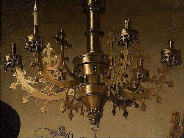 Портрет четы Арнольфини. Фрагмент: подсвечник. Ян ван Эйк, 1434 год. | Фото: cf.ppt-online.org. Портрет четы Арнольфини. Фрагмент: подсвечник. Ян ван Эйк, 1434 год. | Фото: cf.ppt-online.org.