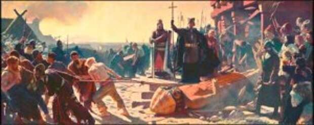 Епископ Абсалон уничтожает идол бога Святовита в Арконе в 1169 году.