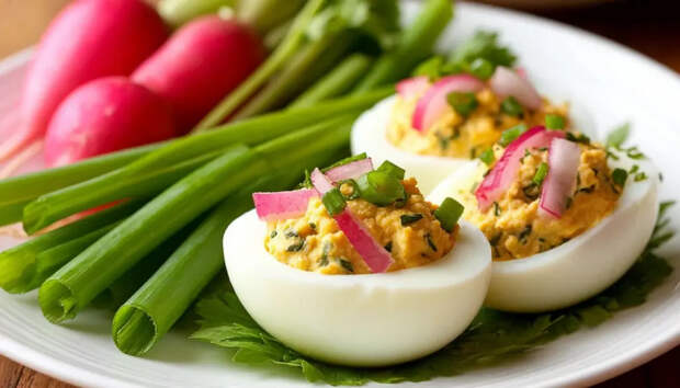 Пасхальная закуска, от которой все без ума: фарширую яйца с редиской и зеленью