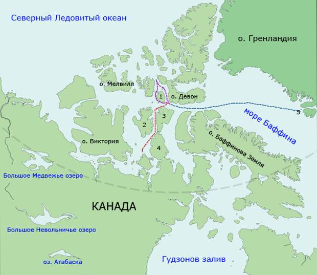 Карта похода и ледового дрейфа кораблей "Эребус" и "Террор". Изображение из открытых источников.