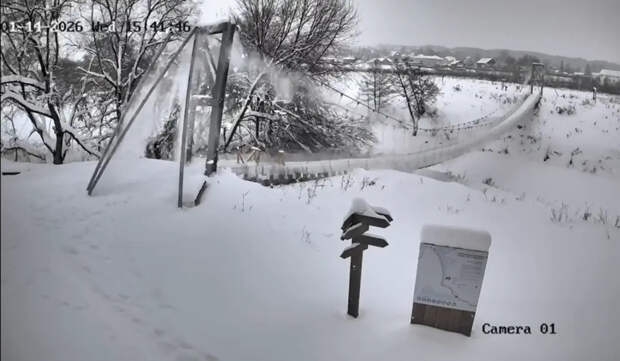 Есть видео обрушения пешеходного моста в Калужской области