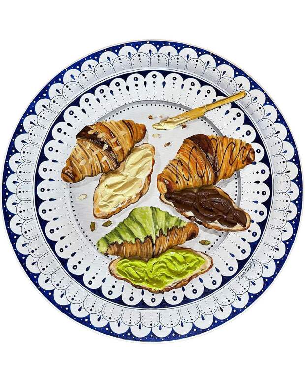 Картины с едой на винтажных тарелках от Кристины Кунанец