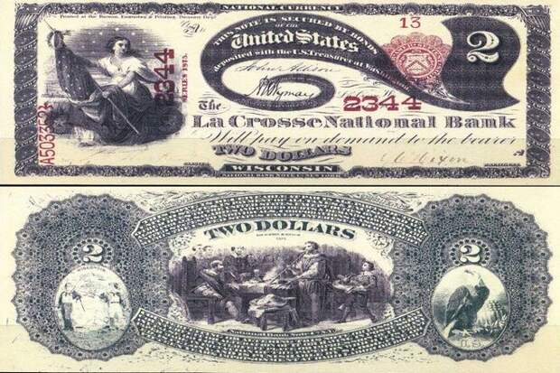 Но одна из самых популярных банкнот, которую коллекционеры ищут (и хорошо платят), это купюра, известная как "ленивая двойка". Выпущенная в 1875 г.
