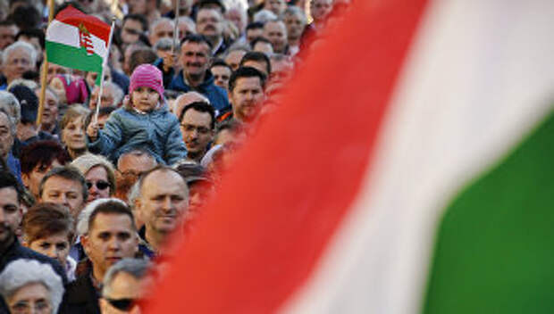 Сторонники партии Фидес премьер-министра Виктора Орбана в Секешфехерваре, Венгрия. Архивное фото