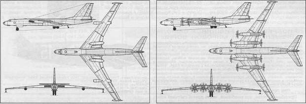 На этапе эскизного проектирования рассматривались разные варианты силовой установки самолета «М», в том числе с шестью двигателями АЛ-5 и восьмью ТВ-2Ф