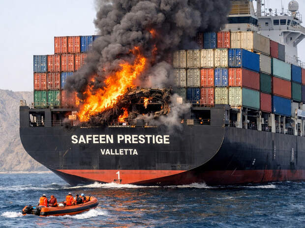 Контейнеровоз Safeen Prestige под флагом Мальты поражён снарядом в Ормузском проливе