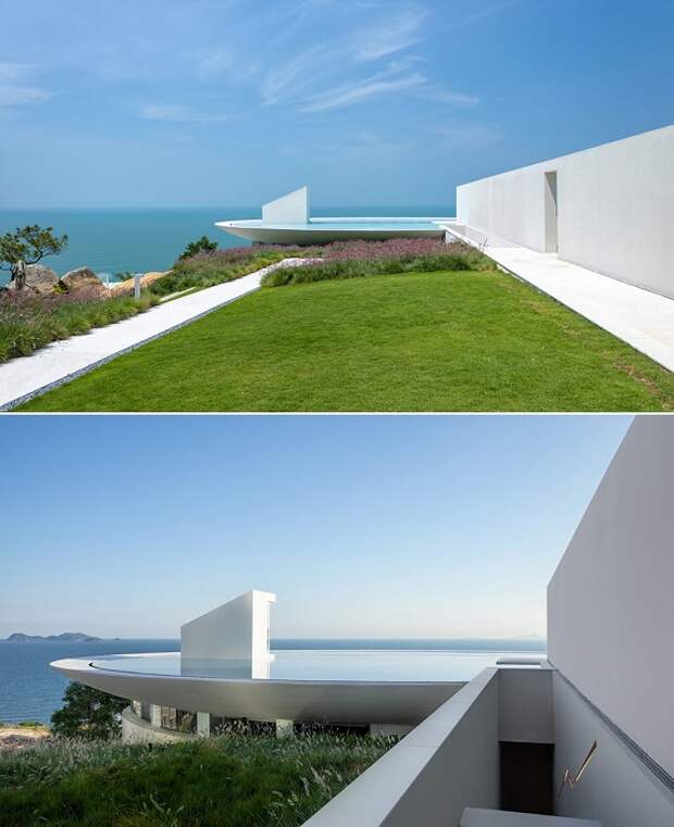 Главный вход в библиотеку организован с чашеобразной крыши, превращенной в бассейн (Water Drop Library, Хуэйчжоу). Главный вход в библиотеку организован с чашеобразной крыши, превращенной в бассейн (Water Drop Library, Хуэйчжоу).