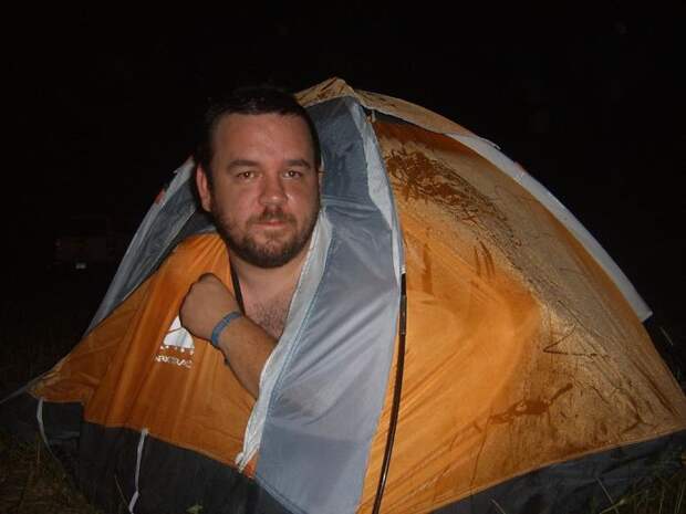 3 Years Ago He Unknowingly Bought A 2 Person Child's Tent Thinking It Was Adult Sized. And He Still Took It To The Festival