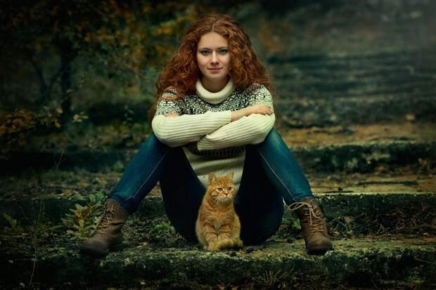 Рыжие парочки девушки, кошки, рыжие