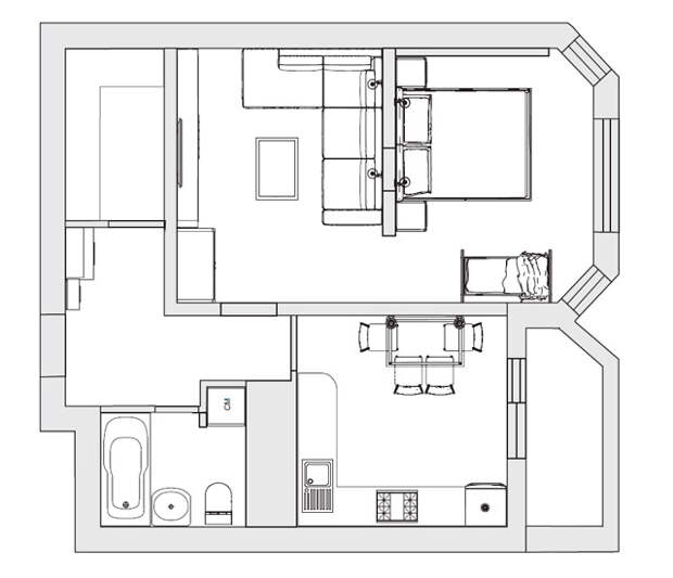 План зонирования в однокомнатной квартире.