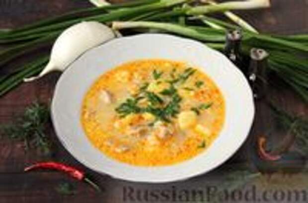 Фото к рецепту: Рассольник со свининой, рисом и сметаной