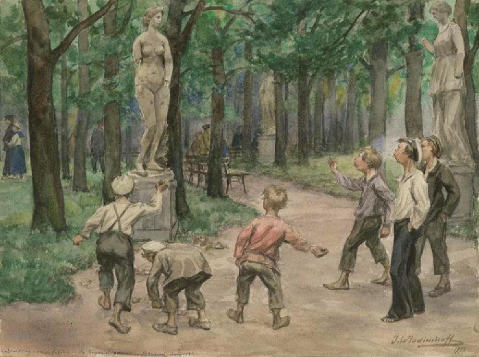 Развлечения подростков в императорском саду Петрограда. (1921). Автор: Иван Владимиров. Развлечения подростков в императорском саду Петрограда. (1921). Автор: Иван Владимиров.