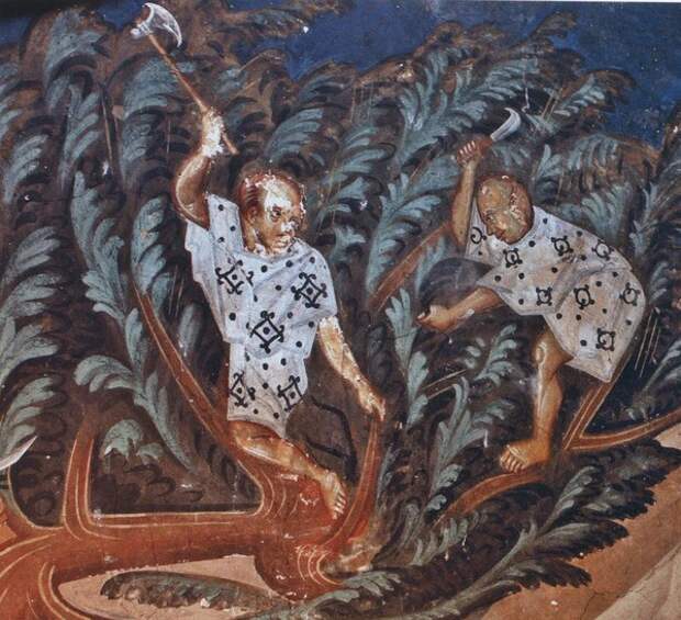 Мастер Герасиме.Дети,срывающие ветви. Деталь фрески Вход Господень в Иерусалим XIV Грузия Церковь Св.Георгия Убиси(Имеретия) Грузия 