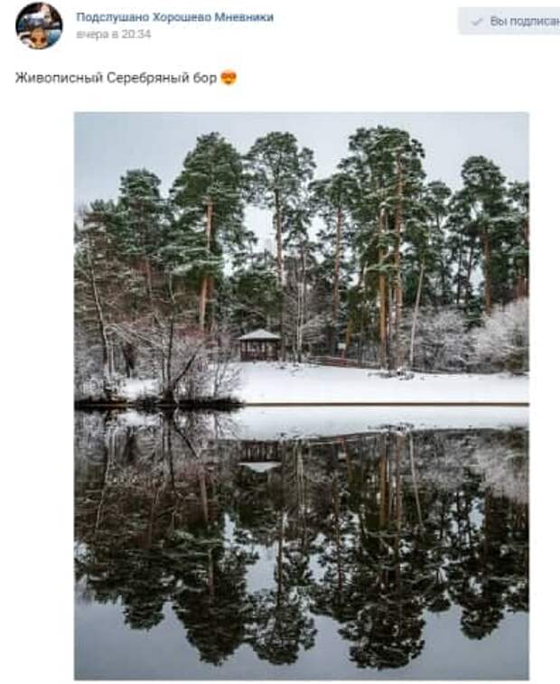 Фото дня: Серебряный Бор в зеркальном отражении