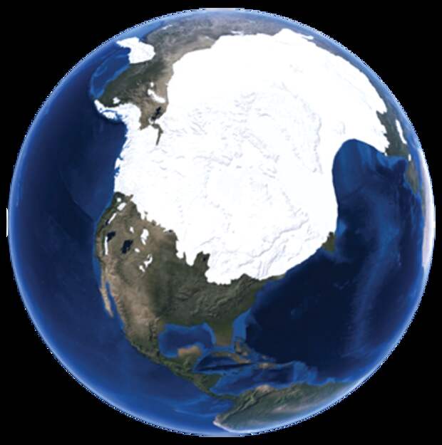 an illustration of the Laurentide ice sheet, image shows a globe with much of North America covered in ice