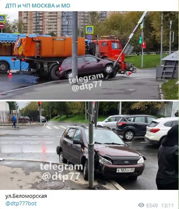 На Беломорской легковушка «обняла» столб